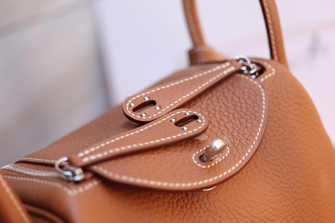 에르메스 미니 린디백19 골드브라운 은장 끌레망스 가죽